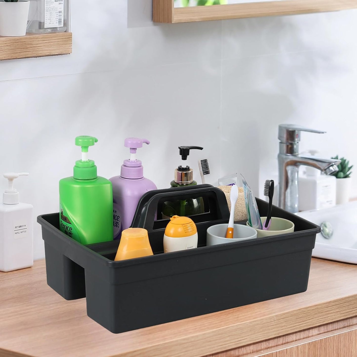 3-Compartment Plastic Storage Caddy with Handle, 4 Pack Bathroom Cleaning Tool Caddy Basket