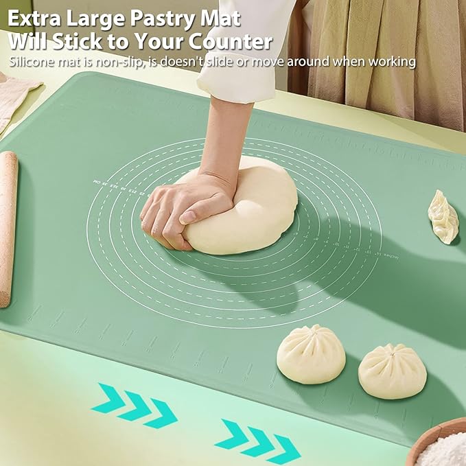 28"X20" Silicone Baking Mat Extra Large Non-stick Pastry Mat with High Edge, Dough Rolling Board for Pastry, Macarons, Pies, Bread, Cookies, Pizza, Fondant, Pasta, Food Grade Silicone Baking Supplies