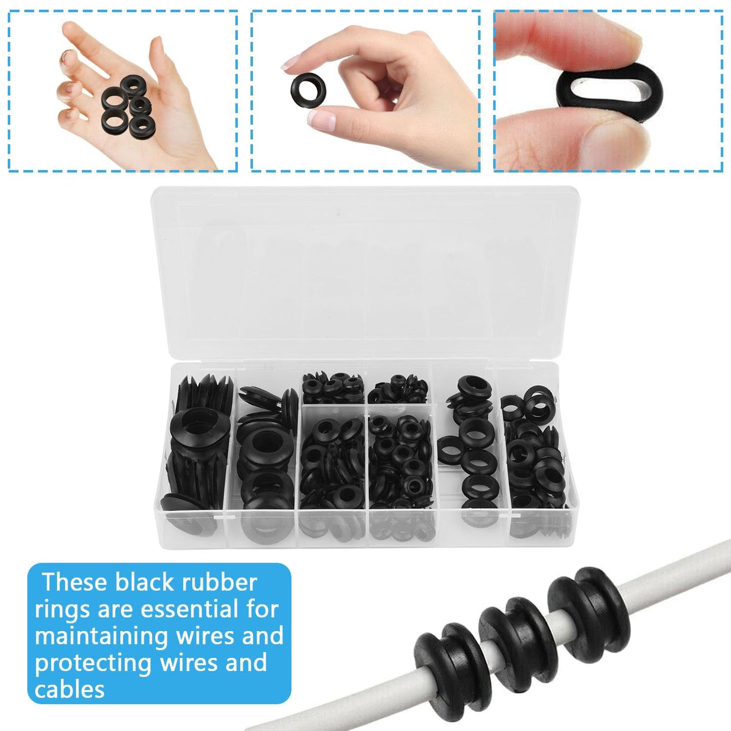 Rubber Grommet Kit - 8 Sizes 200pcs Rubber Hole Plugs Firewall Cable Single Sided Round Hole Cover for Wire Plug Home Improvement