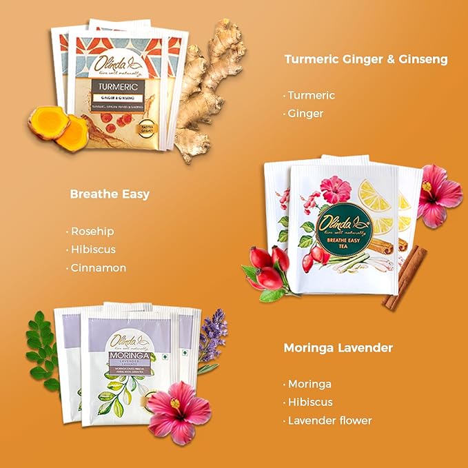 Olinda Health & Vitality Tea Gift Box Tea Samplers Organic Tea Bags Low Caffeine Detox Energy Tea Natural Herbal Gift Set Premium 9 Variety Pack Individually Wrapped 45 Tea Bags 1 Tea Box Tea Gifts for Women