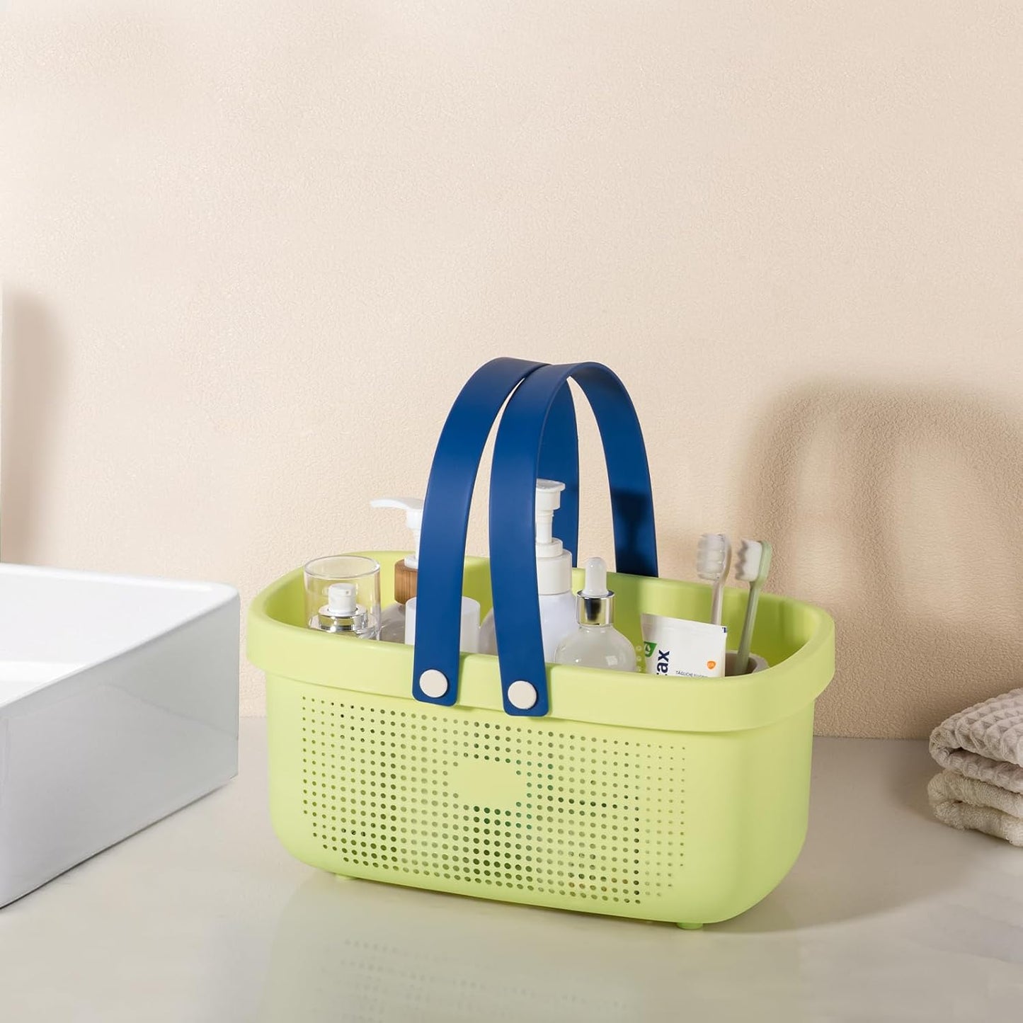 JiatuA Plastic Storage Basket with Handle Portable Shower Caddy Tote Organizer Basket Bin for Bathroom Kitchen Dorm Room Bedroom, ‌Yellow