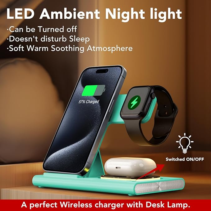 3 in 1 Charging Station for iPhone 17 - Wireless Charger for Apple Products for iPhone 17 16 15 14 13 12 11 Pro Max - Foldable Wireless Charging Station Dock Stand for iWatch Series & AirPods(Green)