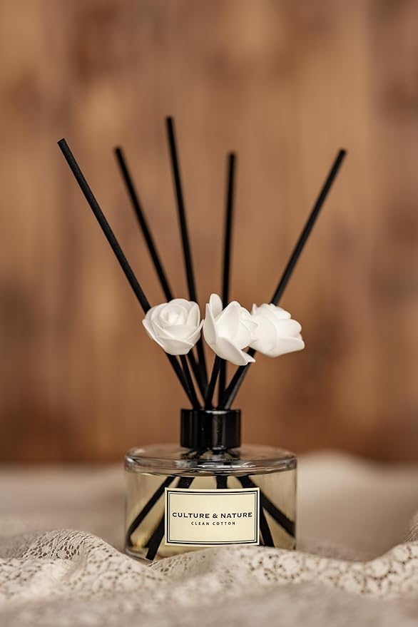 CULTURE & NATURE Reed Diffuser Set 6.7oz (200ml) White Rose Scented Diffuser with Sticks Home Fragrance Reed Diffuser for Bathroom Shelf Decor
