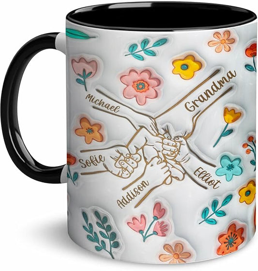 LOVELYPOD Custom Mom Mug with Kids Names, You Hold Our Hands Also Our Hearts Mug, Mama Coffee Cup, Mothers Day Gifts, Personalized Coffee Mugs, Christmas Gifts, Mothers Day Mugs for Mom