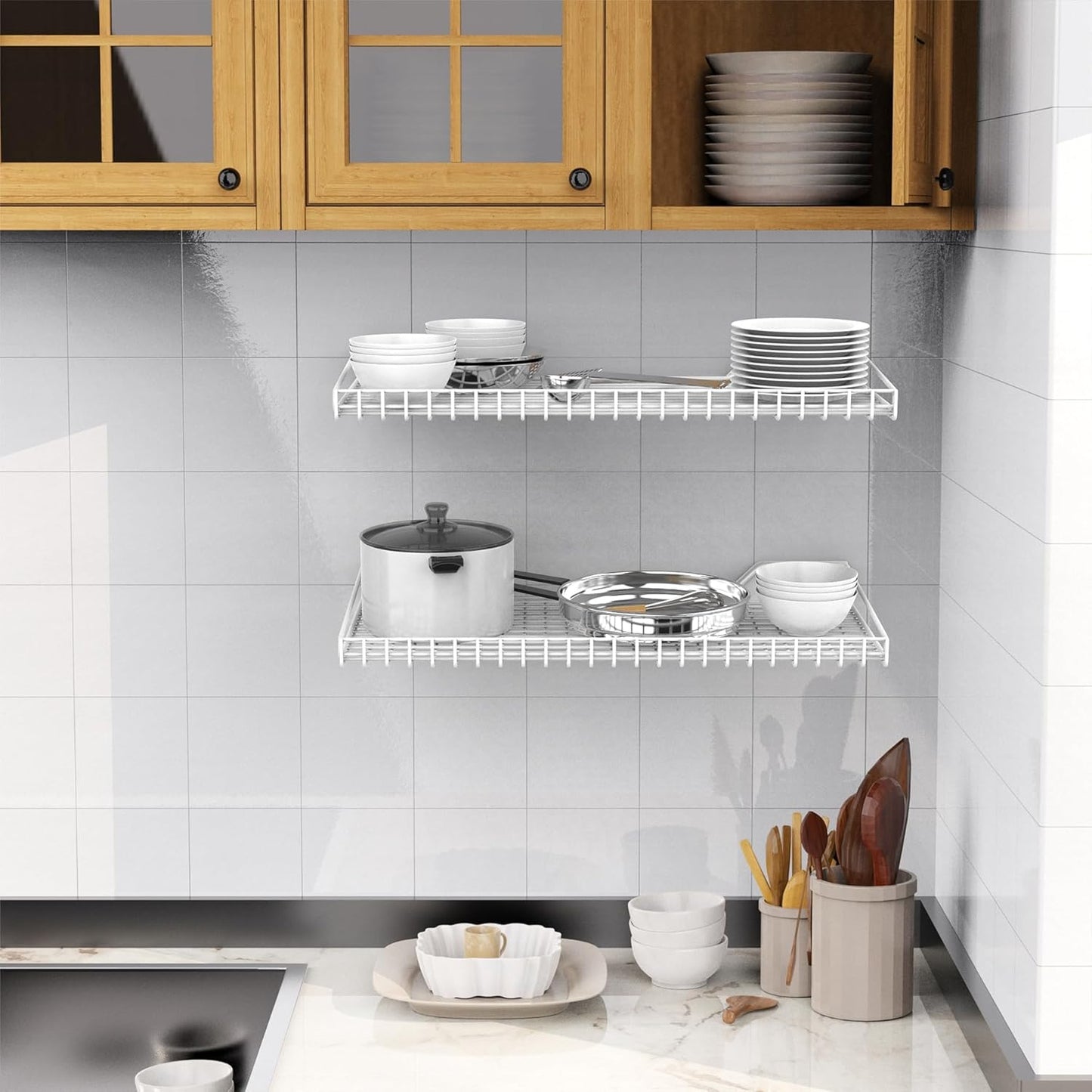 WALMANN 2 Pack Garage Wall Shelf, 23.5" x 12" Wall-Mounted Storage Shelves for Garage, Closet, Laundry Room, Heavy Duty Floating Shelving, Holds Up to 65 lbs(White)