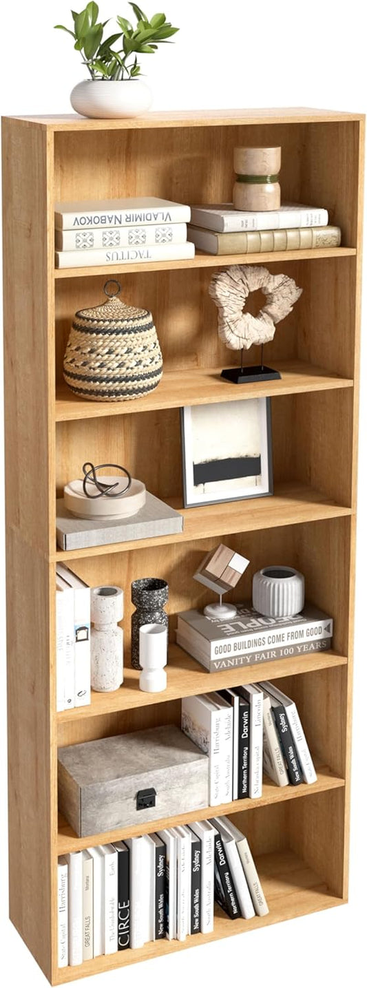 Wooden 6 Cube Storage Organizer,6 Tier Low Bookcase Storage Display Organizer, 64 Inch Versatile Cubes Shelf and Cubby Unit for Any Space (Natural Oak, 6 Cube-W(23.6inch)