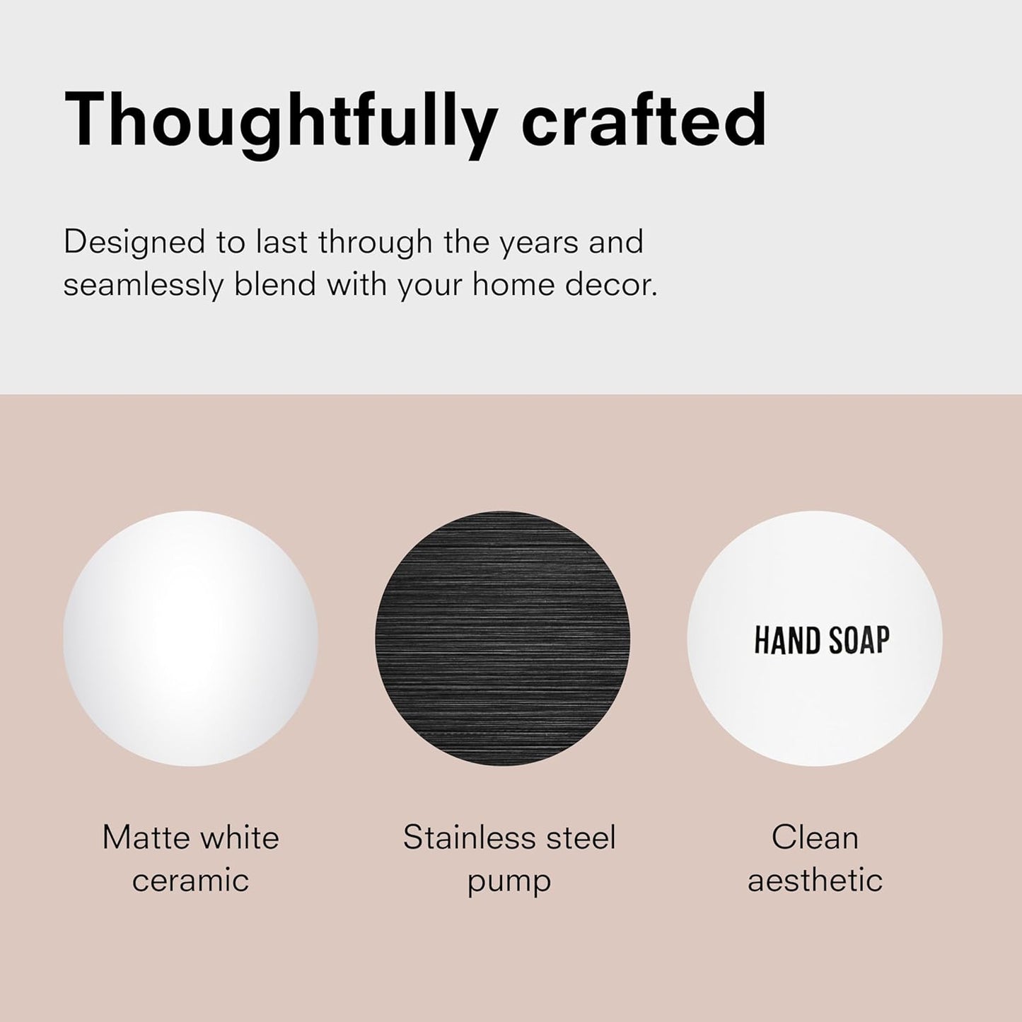 Public Goods Ceramic Hand Soap Dispenser Pump for Bathroom and Kitchen | Liquid Hand Soap Refill Bottle | Made Stoneware and Black Stainless Steel | 16 Oz Dispenser