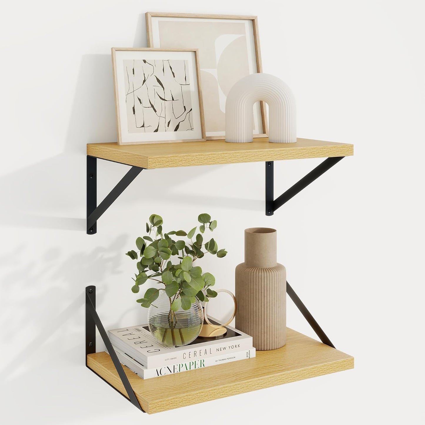 Axeman Deep Floating Shelves for Wall - 10 Inch Deep Floating Shelves Set of 2-16" W x 10" D Oak Wall Shelves for Living Room Bathroom Bedroom