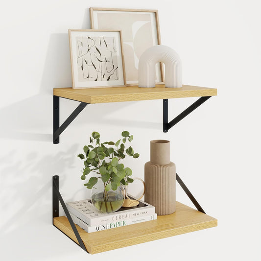 Axeman Deep Floating Shelves for Wall - 10 Inch Deep Floating Shelves Set of 2-16" W x 10" D Oak Wall Shelves for Living Room Bathroom Bedroom