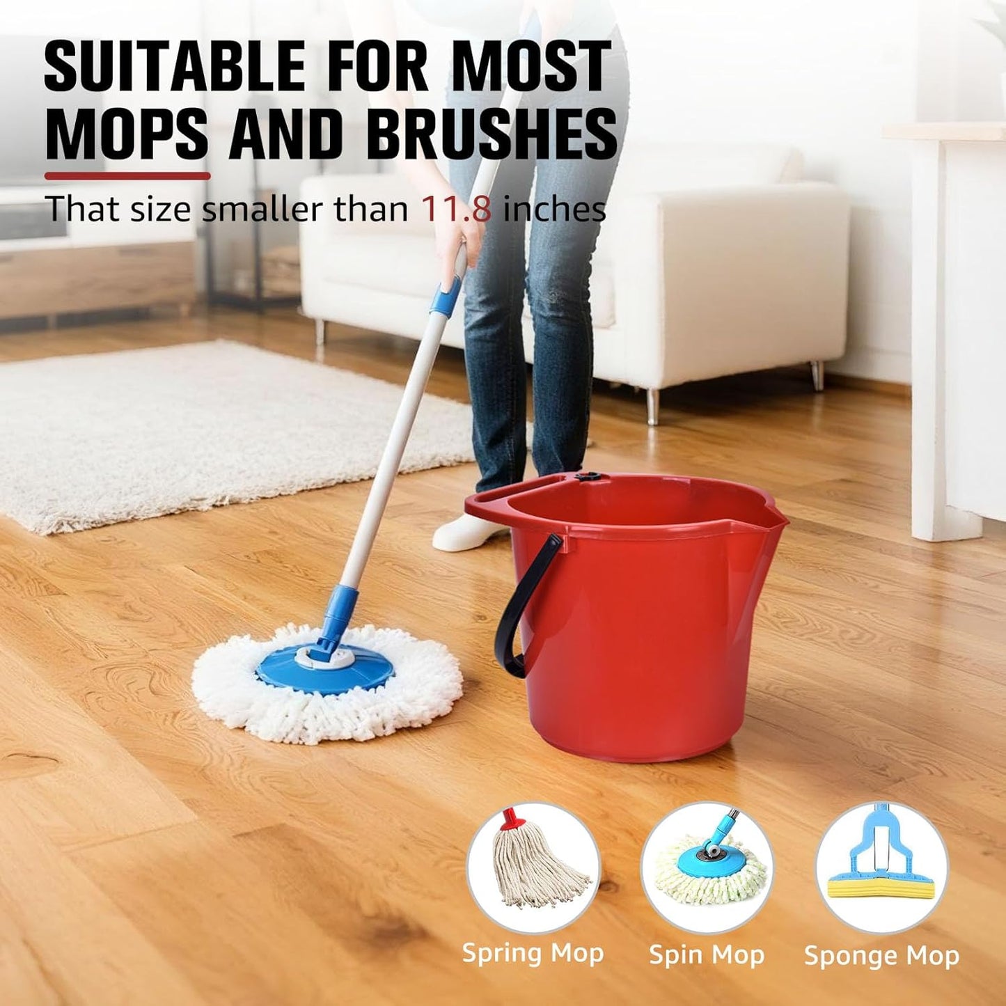 Matthew Cleaning 4.2 Gallon Mop Bucket, Heavy Duty Plastic Cleaning Bucket with Built-in Pour Spout, Mop Holder and Comfort Grip Handle, House and Commercial Cleaning Supplies, 2 Pack Red