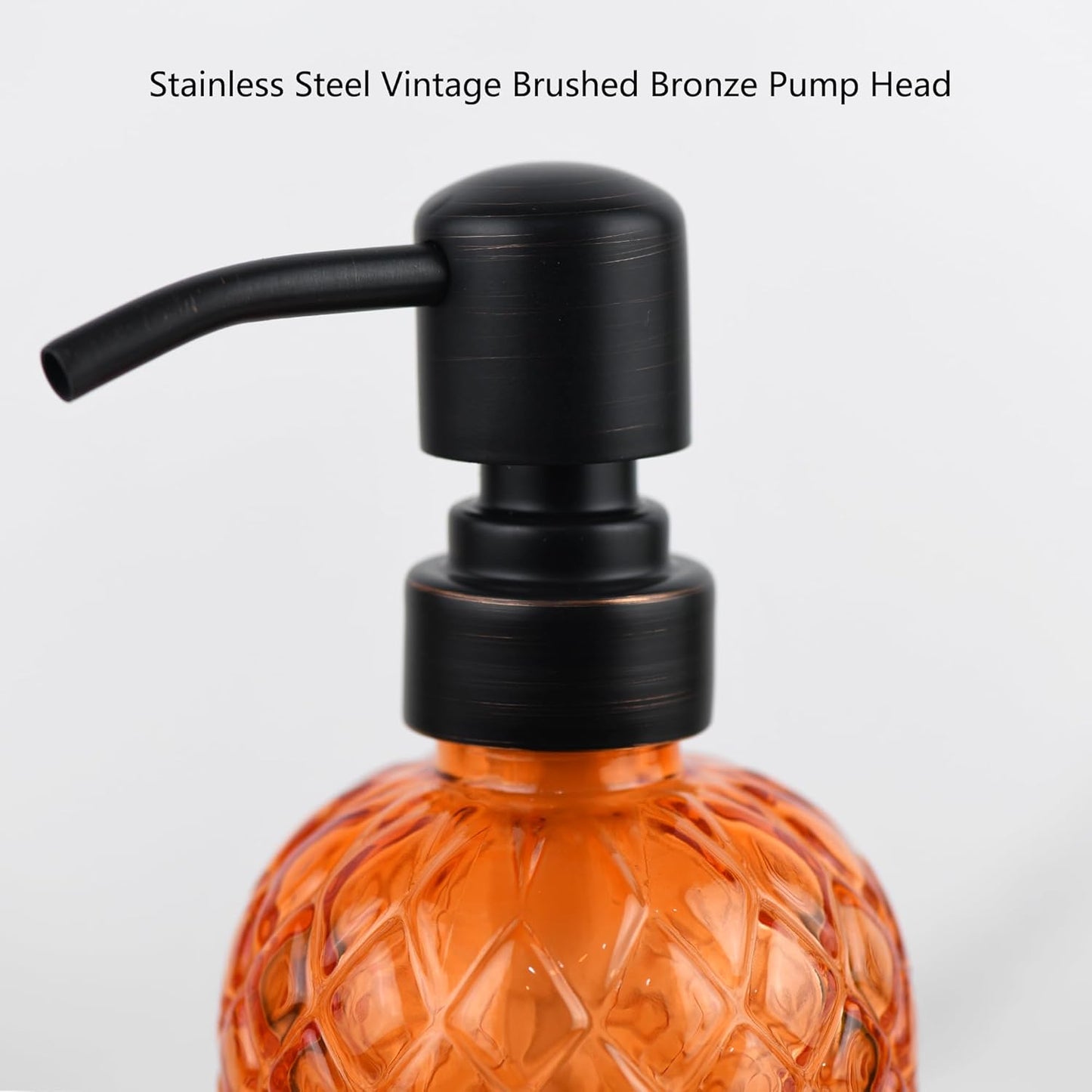 16 oz Glass Soap Dispenser with Stainless Steel Vintage Brushed Bronze Pump Head, Refillable Gemstone Pattern Soap Dispenser for Hand Soap, Dish Soap, and Lotion (Orange)