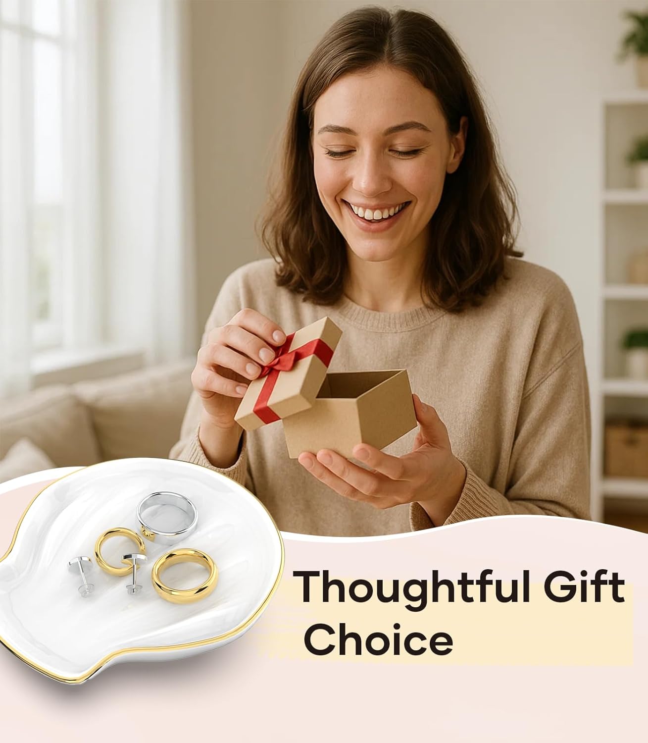 Jewelry Dish for Rings & Necklaces – Aesthetic Ceramic Jewelry Organizer Tray Shell Shaped White Plate Jewelry Holder & Storage Tray for Dresser Vanity Bathroom Nightstand or Gift for Her