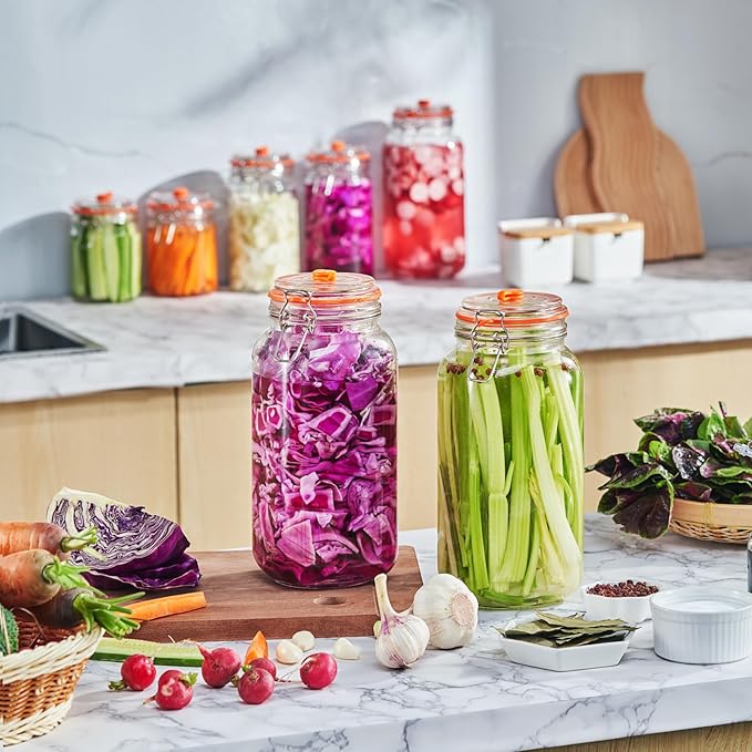 JILLMO Fermenting Jar, 2 Liter Glass Fermentation Kit with Fermenting Weights and Airlocks for Kombucha, Sauerkraut, Pack of 2