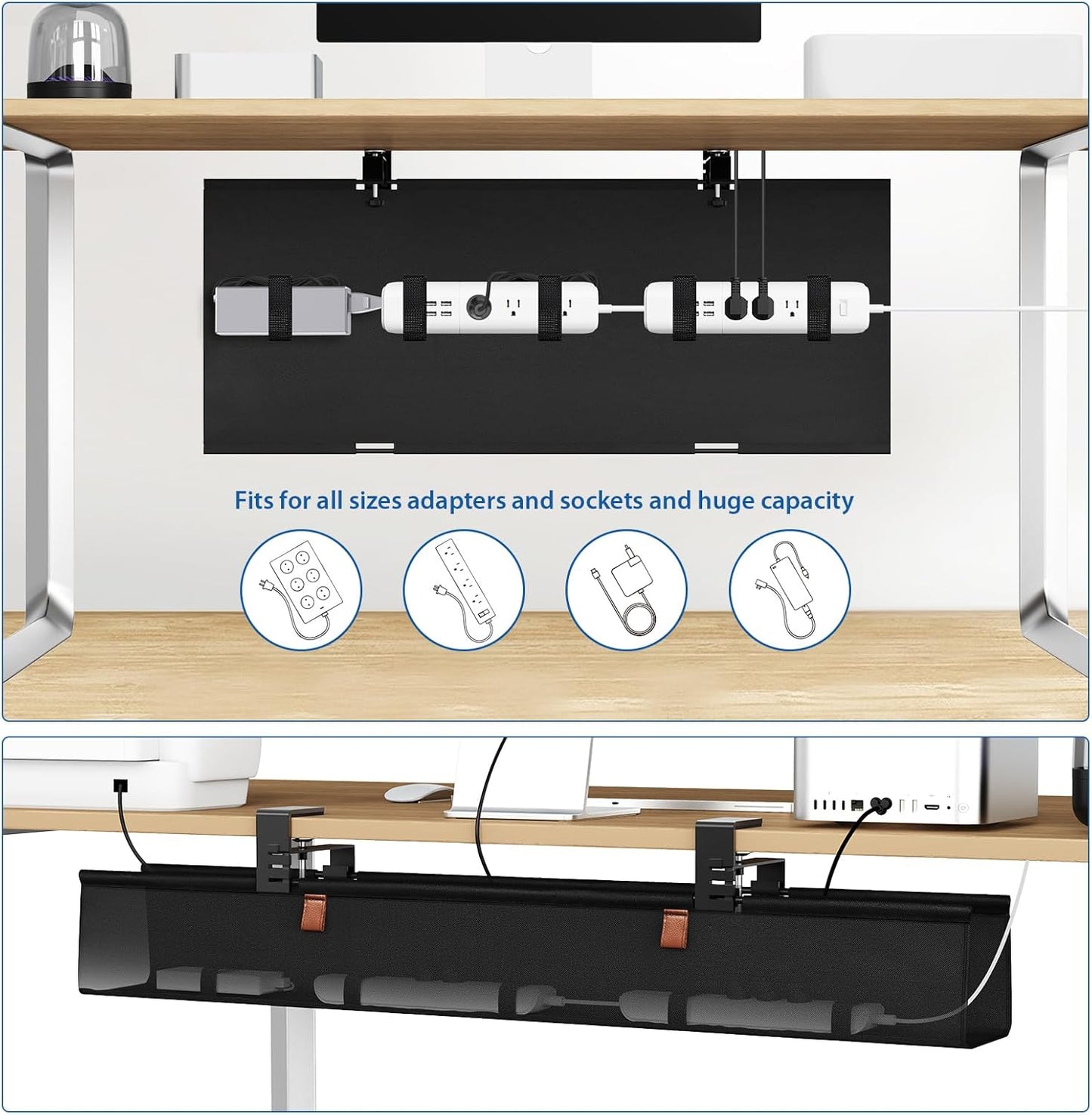 Zilink Under Desk Cable Management Tray, 30-Inch No Drill Clamp Mount Cable Organizer, Wire Organizer Tray for Office Home, Black