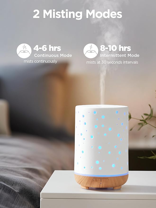 InnoGear Essential Oil Diffuser, 150ml Ceramic Ultrasonic Air Humidifier Cool Mist Aromatherapy Diffuser with 2 Mist Modes, Waterless Auto Off for Home Office, White