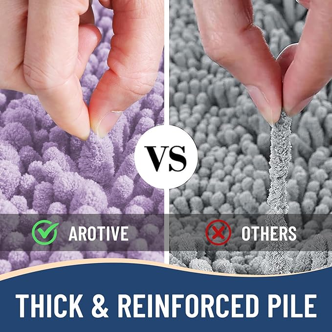 Arotive Luxury Chenille Bathroom Rug Mat, Extra Soft Thick Absorbent Shaggy Bath Rugs, Non-Slip Machine Wash Dry, Plush Bath Mats for Bathroom, Shower and Tub, 47x32, Light Purple