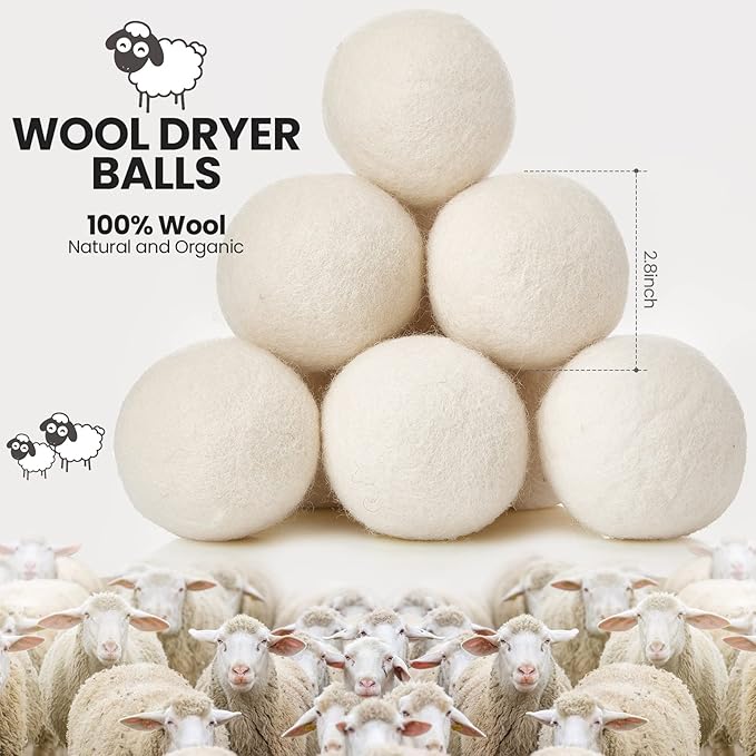 Roowest 36 Pcs Wool Dryer Balls Set Reusable Laundry Wool Balls with Muslin Bags Fabric Softener Anti Wrinkle Anti Static Saving Energy and Time