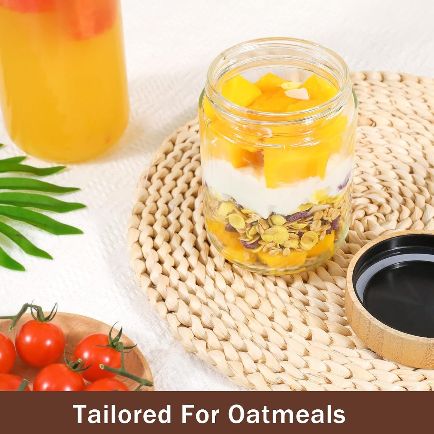 OcePor 6 Pack 16oz Glass Jars with Bamboo Lids, Over Night Oats Container with Airtight Lid, Glass Snack Storage Salad Jars For Food, Yogurt, Sugar and Flour,Coffee Bean, Cookie, Cereal