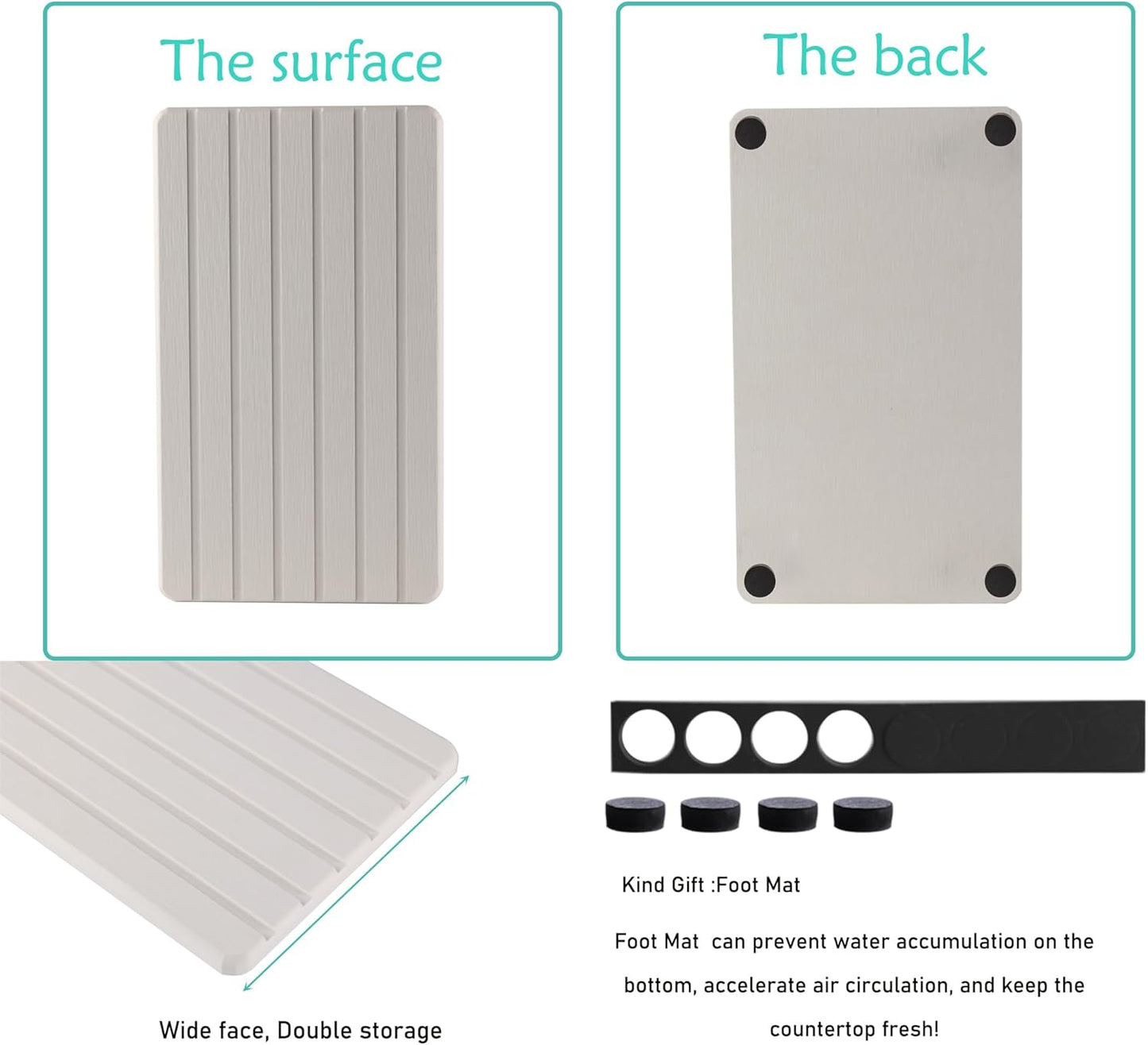 2 PCS Water Absorbent Diatomite Coasters (9.5" x 5.5"), Grooved Design, Water Absorbing Stone Used for Hand Soaps & Plants & toiletries in The Modern Home