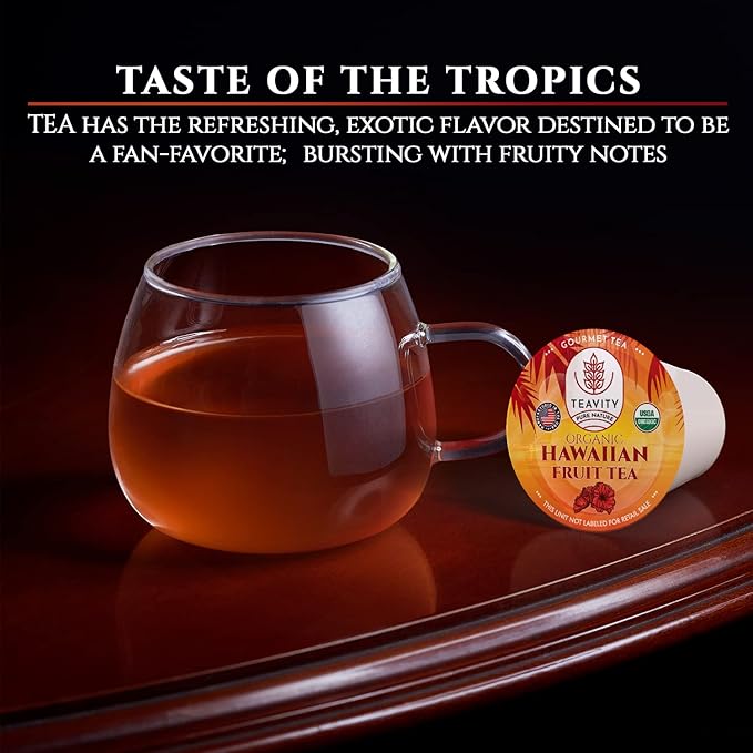 Organic Hibiscus Sabdariffa Tea Pods with Peach, Mango, & Passionfruit - Naturally Decaf Tea - Hawaiian Fruit Tea by Teavity (24 Tea Pods)