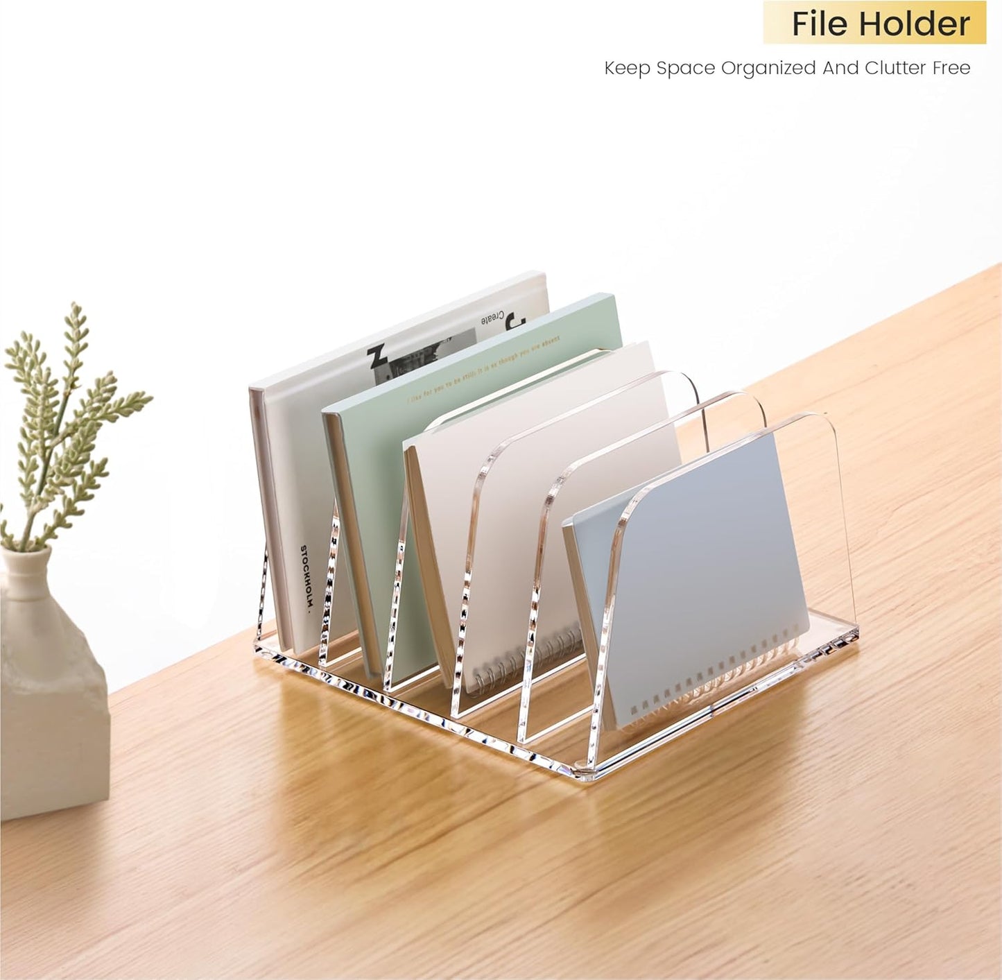 YUXUN Desk File Organizer,5-Section Vertical Clear Acrylic Desk Organizer File Holder Mail Sorter Office Organization for Office Home &Classroom（B5）