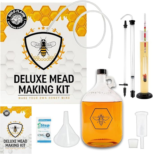 Complete Mead Making Kit - Includes 1-Gallon Glass Fermentation Jar, Auto Siphon, Hydrometer, Alcohol Percentage Tester Jar, Bottle Filler, Airlock, Plug, Funnel, No-Rinse Cleanser & How-To Guide