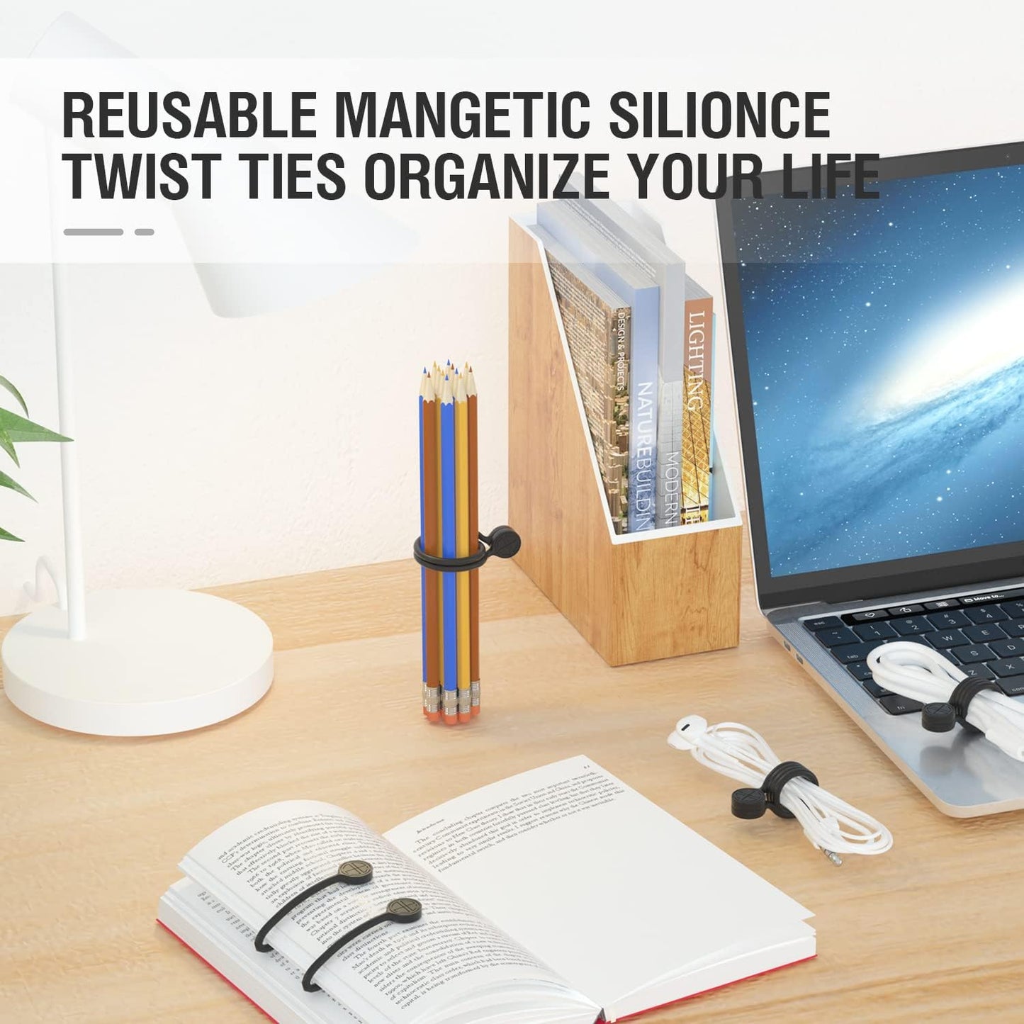 Magnetic Twist Ties, Reusable Silicone Cable Ties with Strong Magnet for Bundling and Organizing,Cord Wrap Clip Straps for Home or Office (Black-32 Packs)