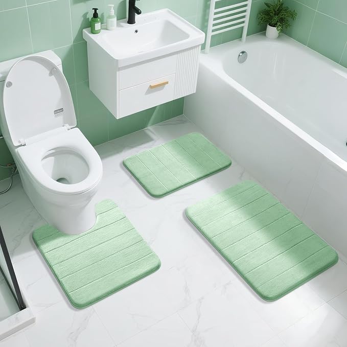 Yimobra Memory Foam Bath Mat, Super Soft Absorbent Bathroom Rug Non Slip, Quick Dry, Machine Washable Floor Carpet for Tub Shower, Home Decor Accessories, 24x17, Pale Green