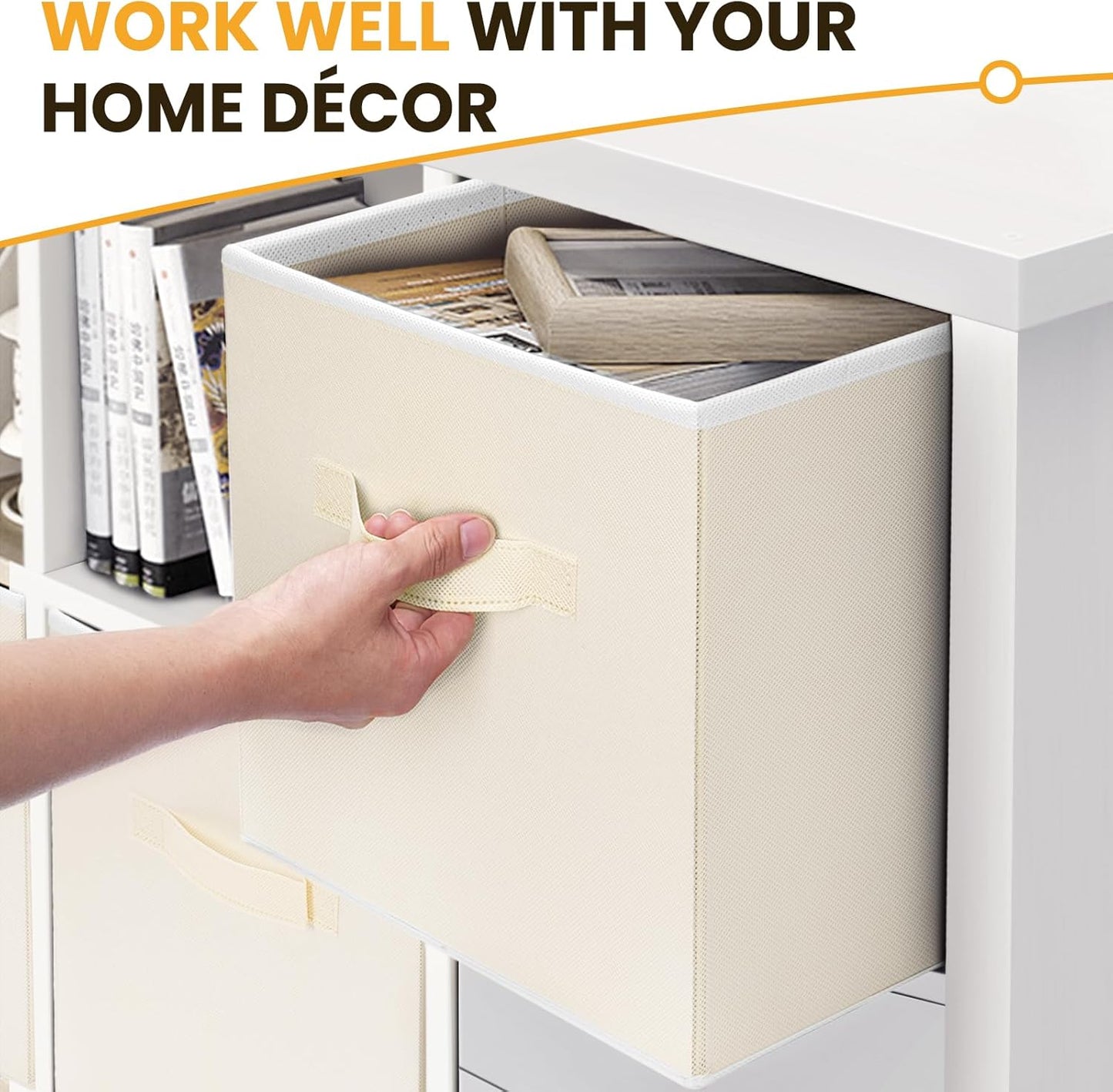 Criusia Large Storage Cubes, 13 Inch Cube Storage Bins for Shelves Closet Nursery Bedroom - 10 Pack Collapsible Storage Baskets with Handles - Fabric Bins for Organizing Clothes Blanket Toys (Beige)