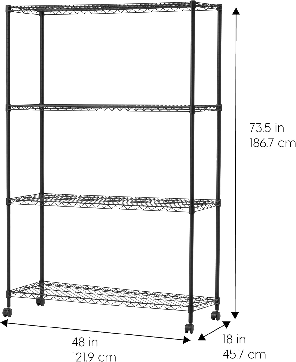 IRIS USA 4-Tier Shelves, 48"L x 18"W x 73"H (Up to 1200 lb), Adjustable Garage Shelving Heavy Duty, Metal Storage Shelves Wire Rack, Removable Locking Wheel, Shed Office Kitchen Garage Organizer Shelf