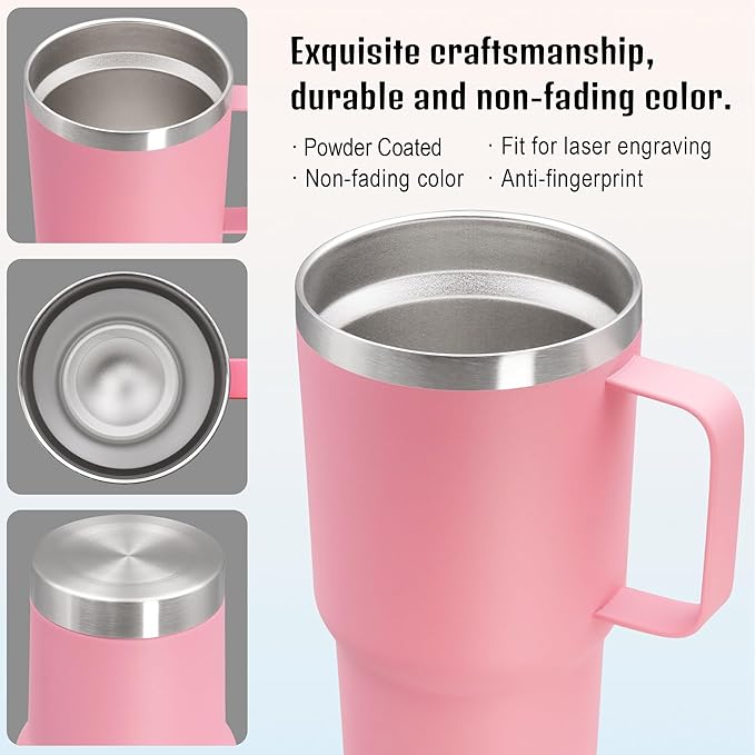 20 oz Tumbler with Handle and Lid, Stainless Steel Tumbler Insulated Travel Coffee Mug, Spill Proof Double Wall Vacuum Tumbler Cup Keep Drink Hot & Cold, Pink, 6 Pack