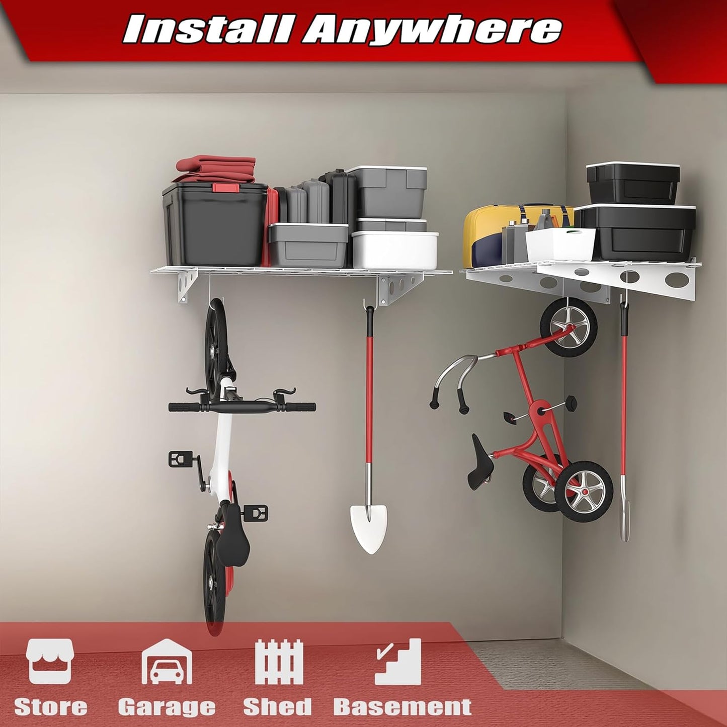 WALMANN 2 Pack Garage Wall Shelves, 2 x 4 ft/24 * 48 inch Wall Mounted Storage Shelves for Garage Heavy Duty Wall Shelving, Holds Up to 220 lbs(White)