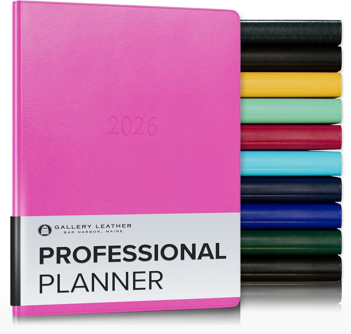 Gallery Leather Professional Weekly Monthly Planner 2026, Elegantly Bound Calendar Planner and Notebook with Stylish Gold-Gilded Page Edges, 12 Months - Caribbean Fuchsia - 9 x 7 "