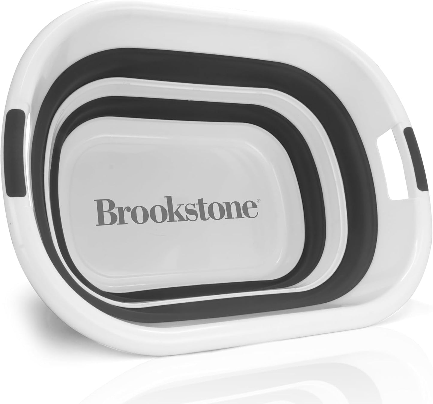 BROOKSTONE, Large Collapsible Laundry Basket [11 GALLONS] with Comfort Non-Slip Grip Handles, Minimalist Space Saving Design, Portable Pop-Up Hamper, [BPA FREE], White and Black