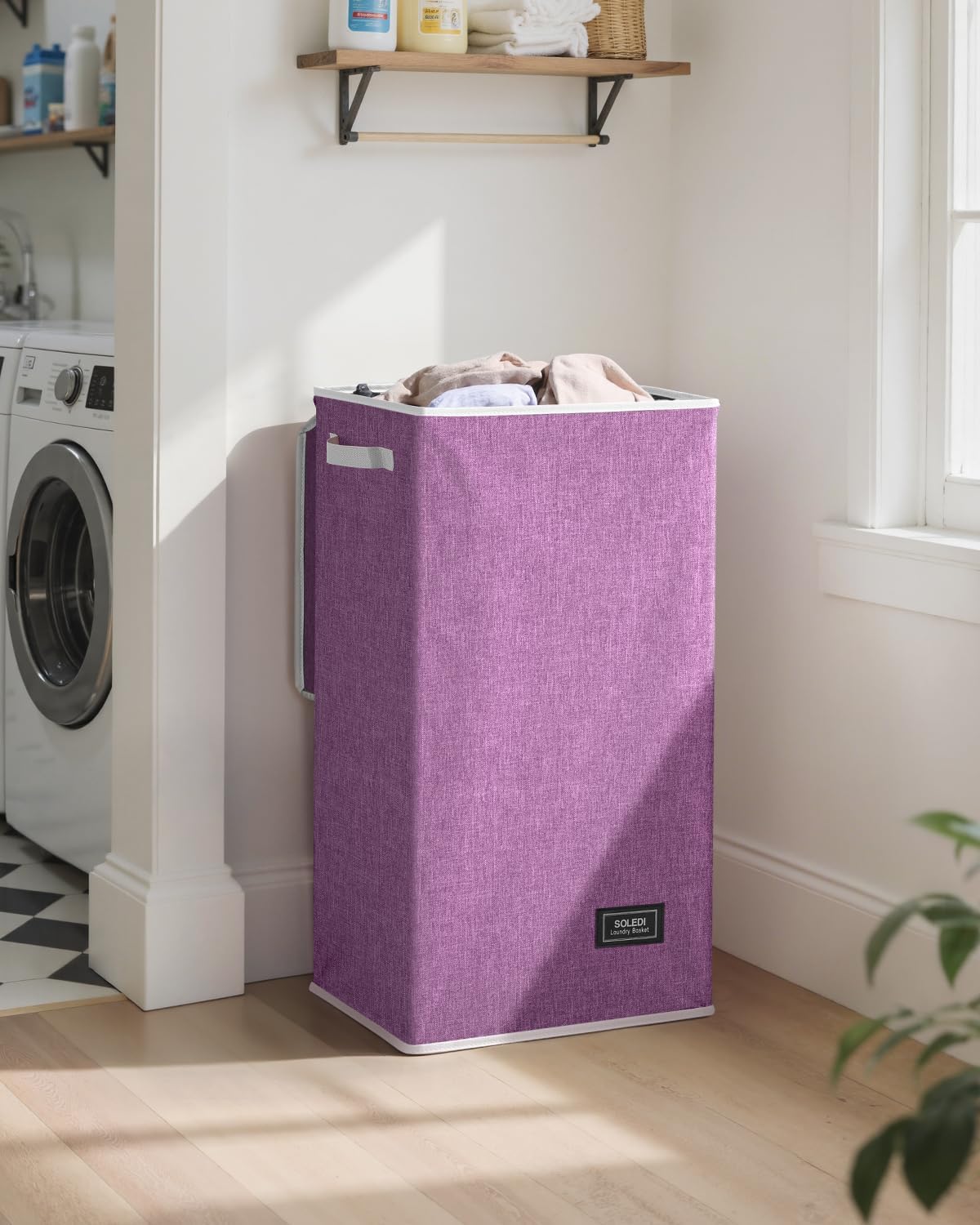 SOLEDI Laundry Hamper with Lid 100L Large & Tall Collapsible Laundry Basket, Clothes Hamper with Bag Removable Easy to Carry, Dirty Hampers for Bedroom, Bathroom, Dorm, College, Purple