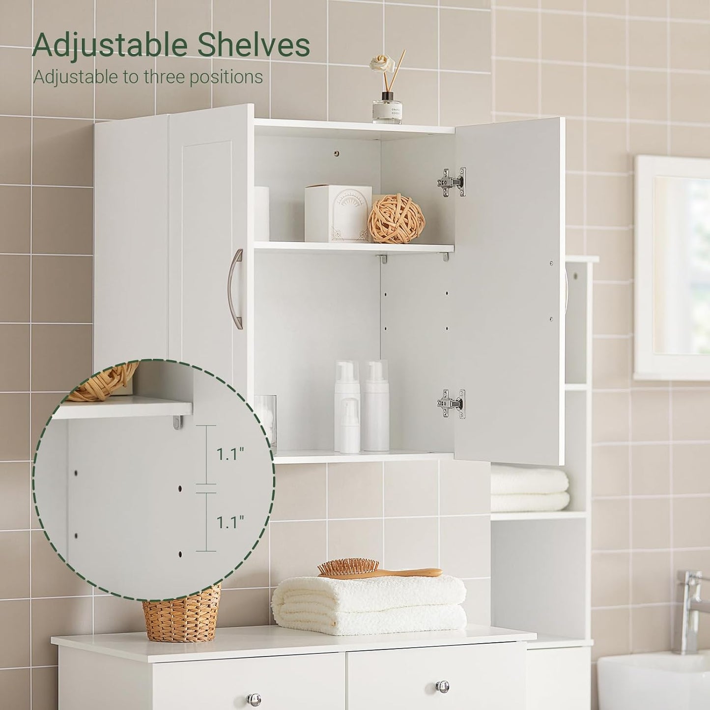 Haotian Wall Cabinet for Laundry Room, Wall Storage Medicine Cabinet for Bathroom Kitchen Garage, Linen Tower Bath Cabinet with Shelf, White FRG231-L-W