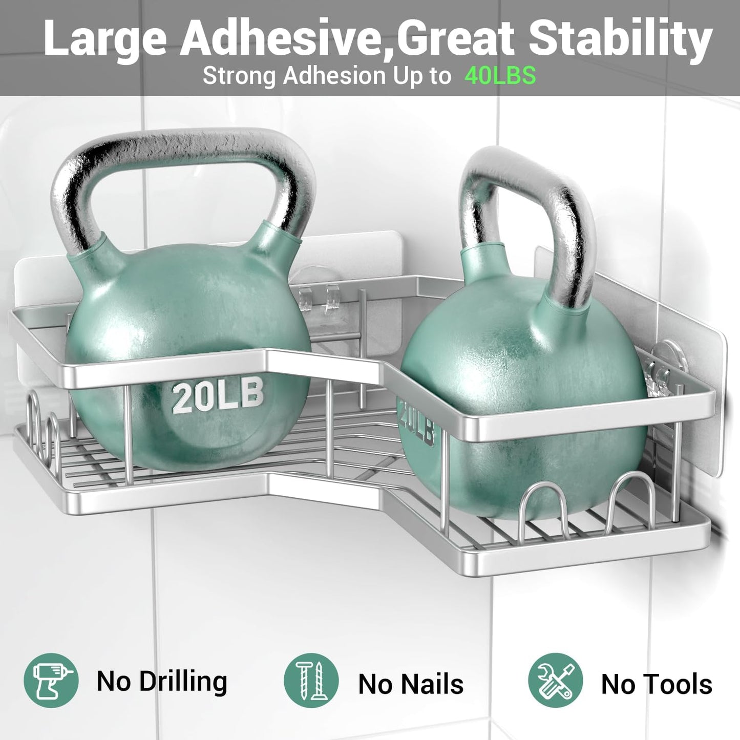 Corner Shower Caddy Bathroom Organizer: Adhesive Shower Rack Bathtub Shelves - 3Pack No Drilling Shower Shelf For Inside Shower - Stainless Steel Rustproof Bathroom Stuff