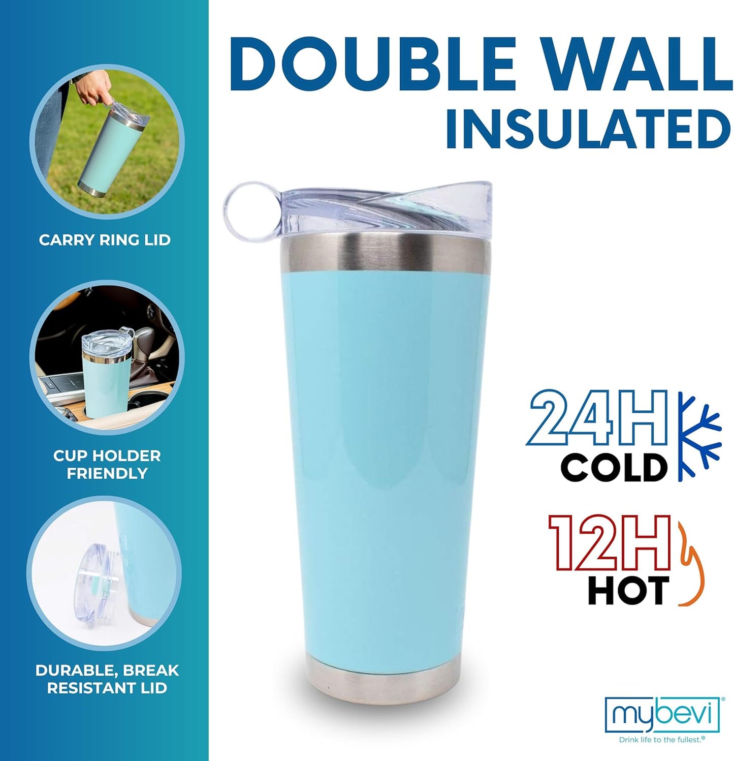 Classic Premium Stainless Steel Tumbler with 12-Hour Temperature Control, Tritan Lid, and BPA-Free Construction | Aqua Sky, 26 oz