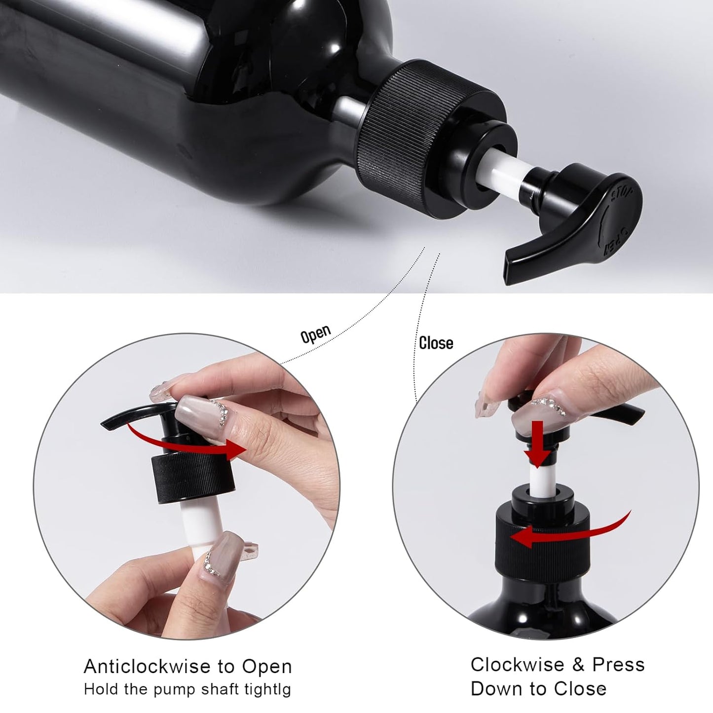 Yebeauty Pump Bottle Dispenser, 10oz 300ml Empty Plastic Shampoo Conditioner Dispenser, Refillable Shower Soap Dispenser Pump Bottle Liquid Containers for Kitchen Bathroom, 2 Pack Black