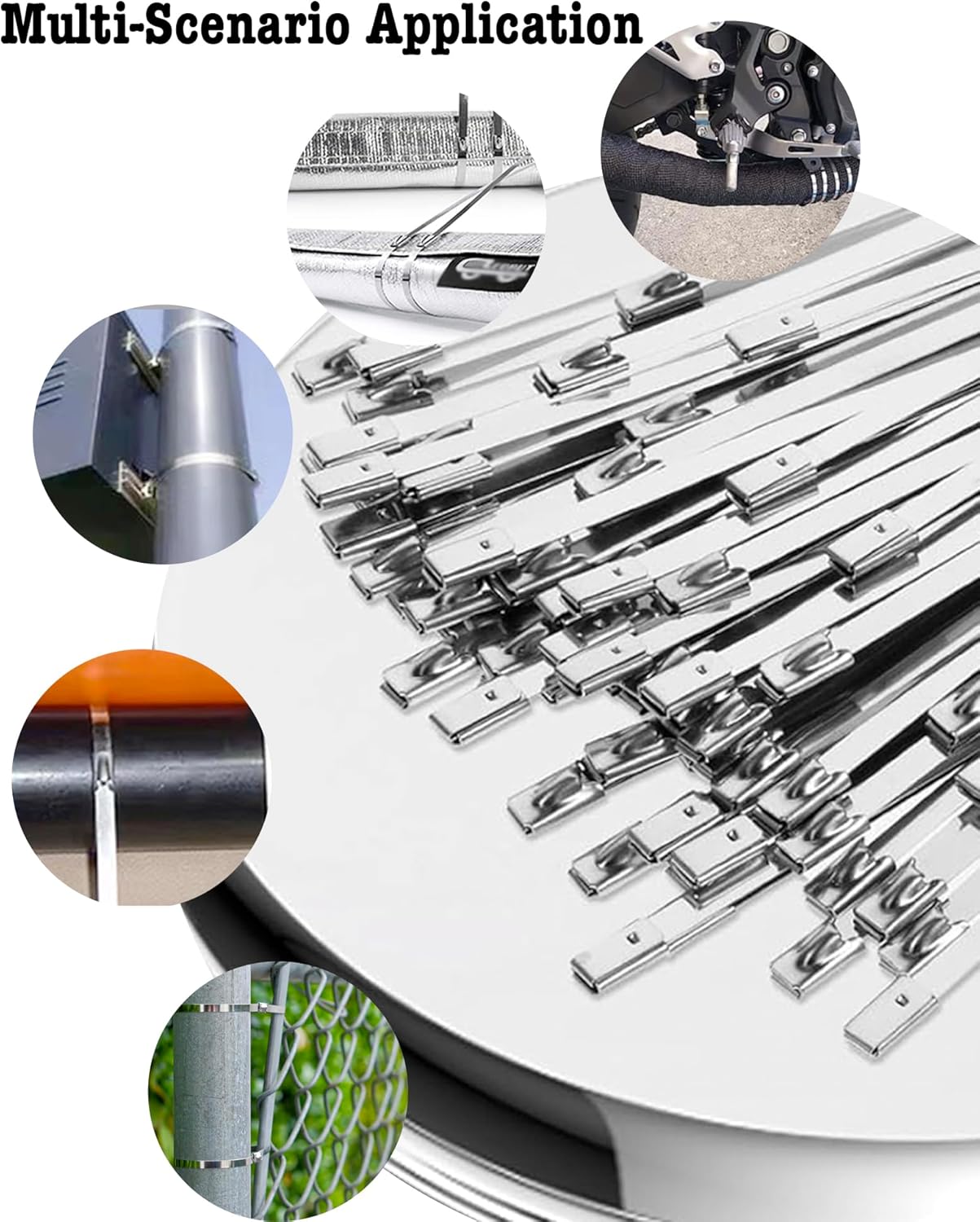 100Pcs Metal Zip Ties 11.8 inch 304 Stainless Steel Zip Ties, Heavy Duty Multi-Purpose Self-locking Metal Cable Ties for Machinery, Vehicles, Exhaust Wrap, Farms, Pipes, Roofs, Cables & Outdoor Fence