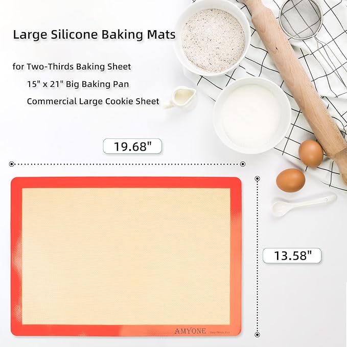 AMYONE Silicone Baking Mats for Two Thirds Size Pan, 2/3 Non-Stick Silicone Baking Sheet Liners for Cookies/Pastries/Chicken/Vegetables, Food Grade Silicone Mat for 15 x 21-inch Big Sheet, 1 PCS
