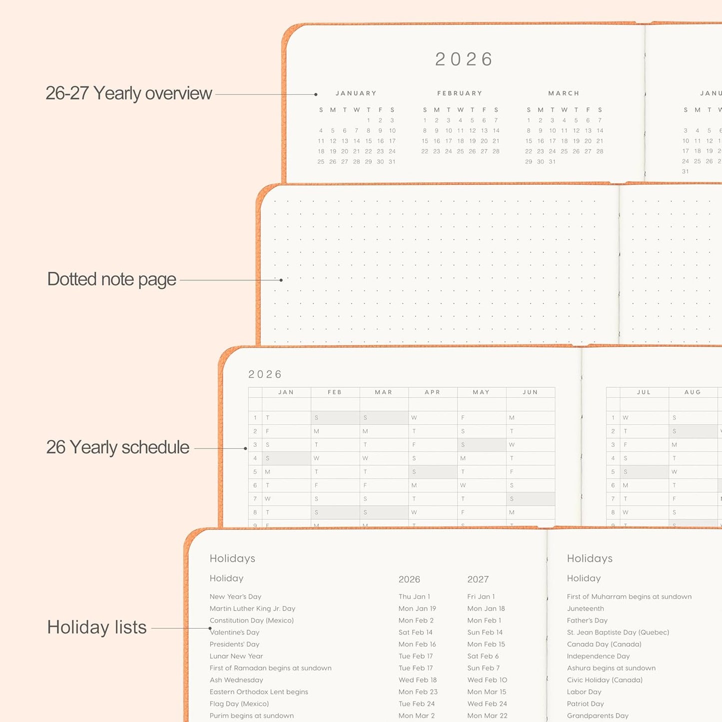And Per Se 2026 Planner-Daily, Weekly & Monthly Leather Hardcover Planner, 5.7" x 8", Daily Schedule, Monthly Tabs, 100 GSM Thick Paper, Back Pocket(Pumpkin Orange)