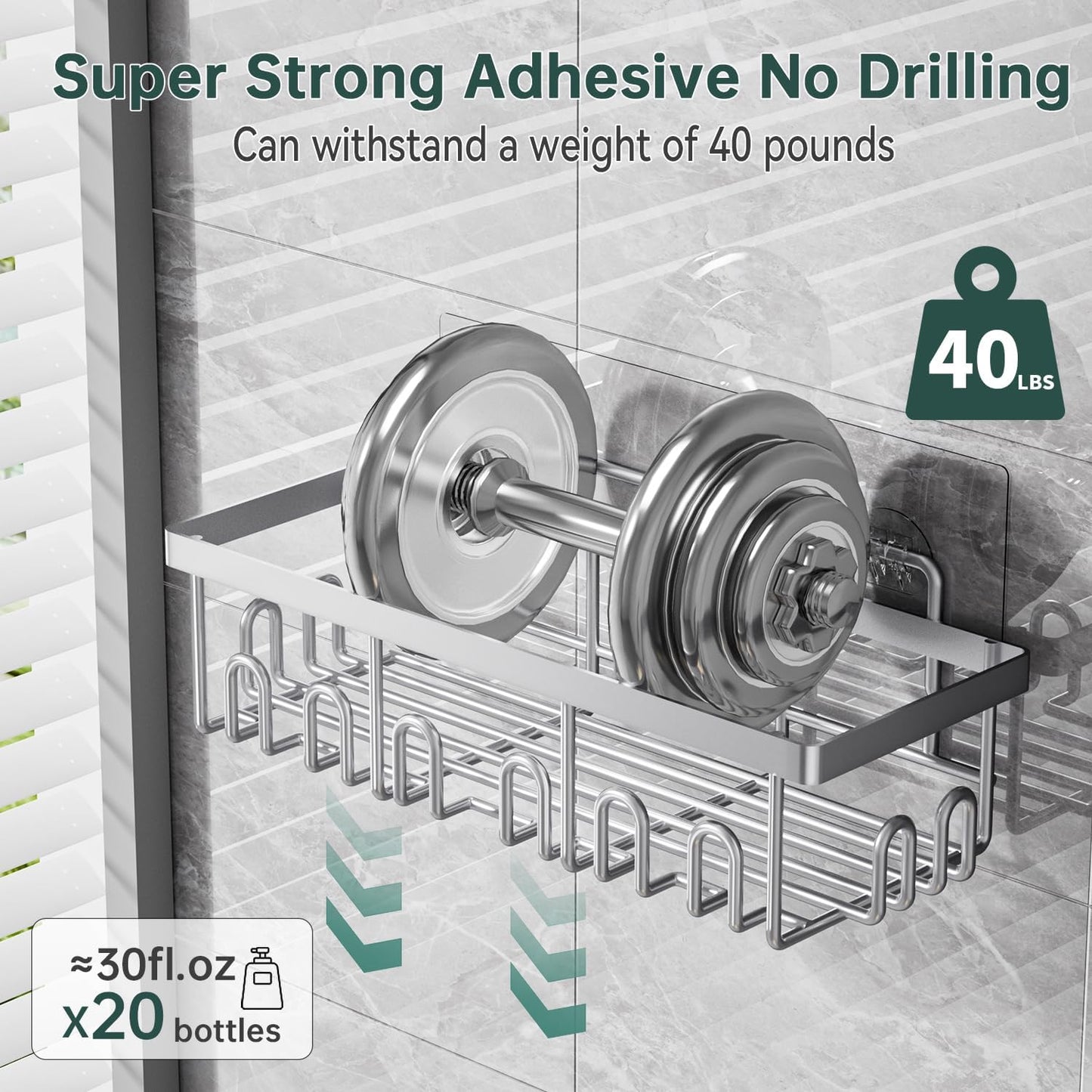 Shower Caddy Organizer Rack Shelf with Soap and Toothbrush Holder,Stainless Steel Organizer for Bathroom Organizers and Storage,No Drilling Wall Mounted Rack Bathroom Caddy Silver,5-Pack