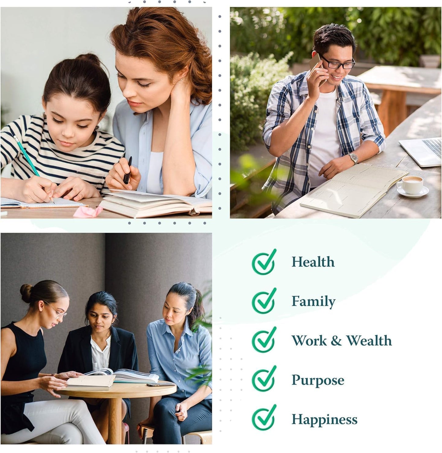 Purpose Planner Notebook B5 Hardcover 7.5”x9.8”- Teal Undated Daily, Weekly, and Monthly 2026 - Productivity & Goal Setting Tool for Work, Home, and Self-Care - ADHD & Journal for Adults