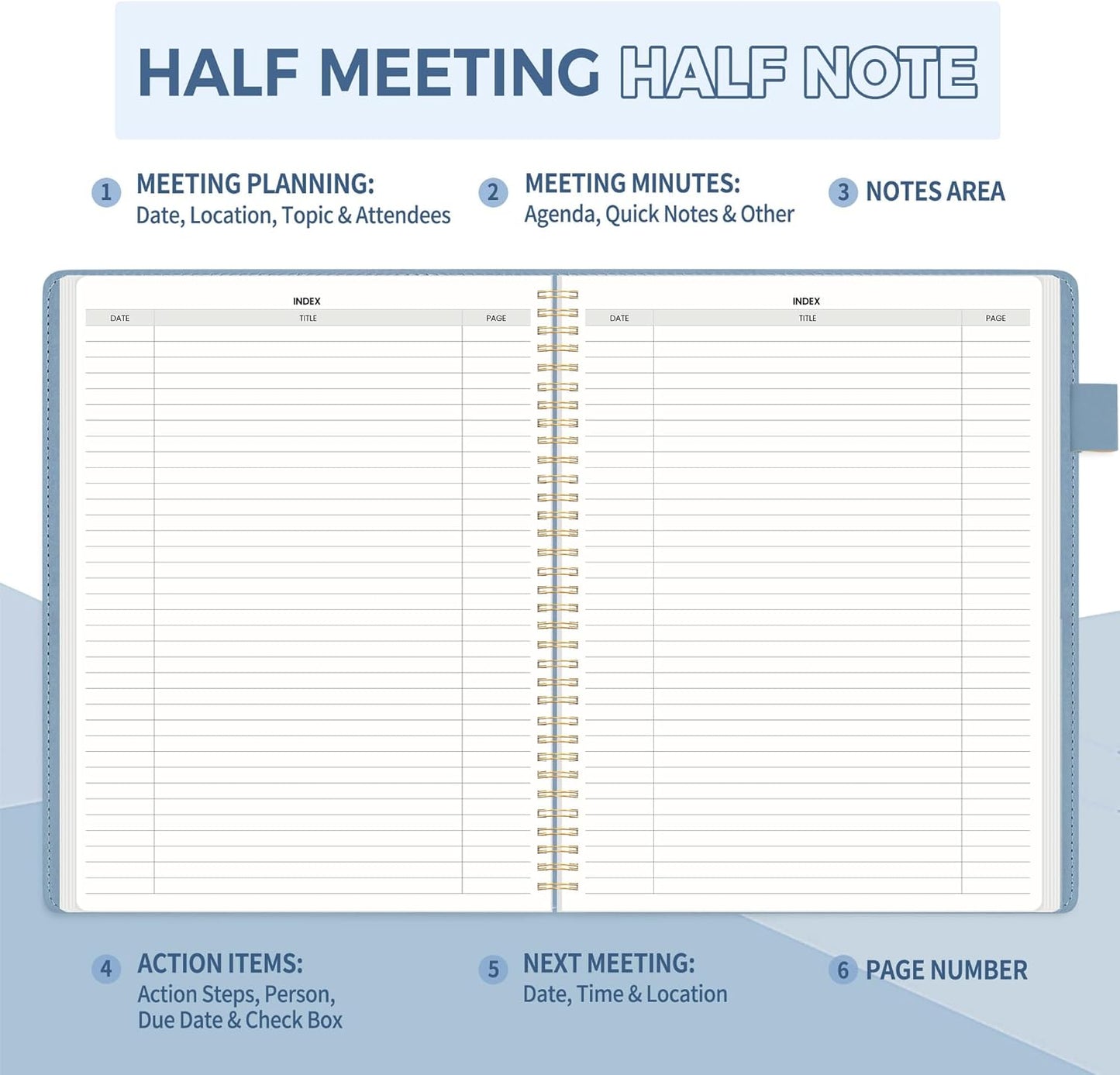 SUNEE Half Meeting Half Note - 8.5"x11" Professional Notebooks for Work - 160 Pages, A4 Size Project Planner, Spiral Meeting Agenda Organizer for Women Men, Note Taking,Office with Vegan Leather Cover