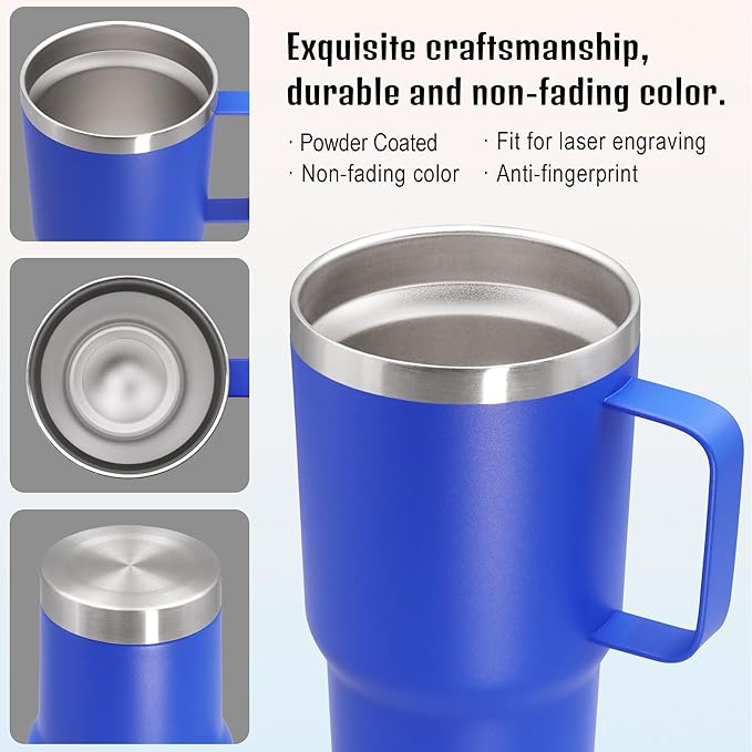 20 oz Tumbler with Handle and Lid, Stainless Steel Tumbler Insulated Travel Coffee Mug, Spill Proof Double Wall Vacuum Tumbler Cup Keep Drink Hot & Cold, Dark Blue, 1 Pack