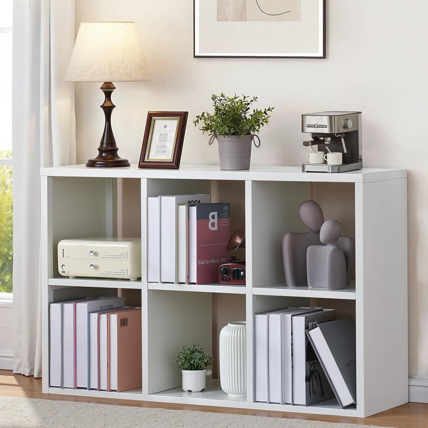 6 Cube Storage Organizer, Black Bookshelf with Storage, 2 Tier Storage Cubes,Freestanding Storage Organizer with Shelves for Living Room, Study