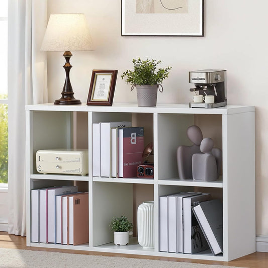 6 Cube Storage Organizer, Black Bookshelf with Storage, 2 Tier Storage Cubes,Freestanding Storage Organizer with Shelves for Living Room, Study