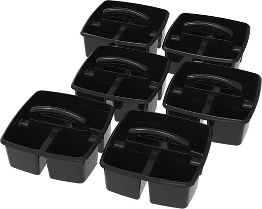 Storex 3-Compartment Small Caddy – Multipurpose Classroom Organizer with Handle, Black, 6-Pack (00972A06C)