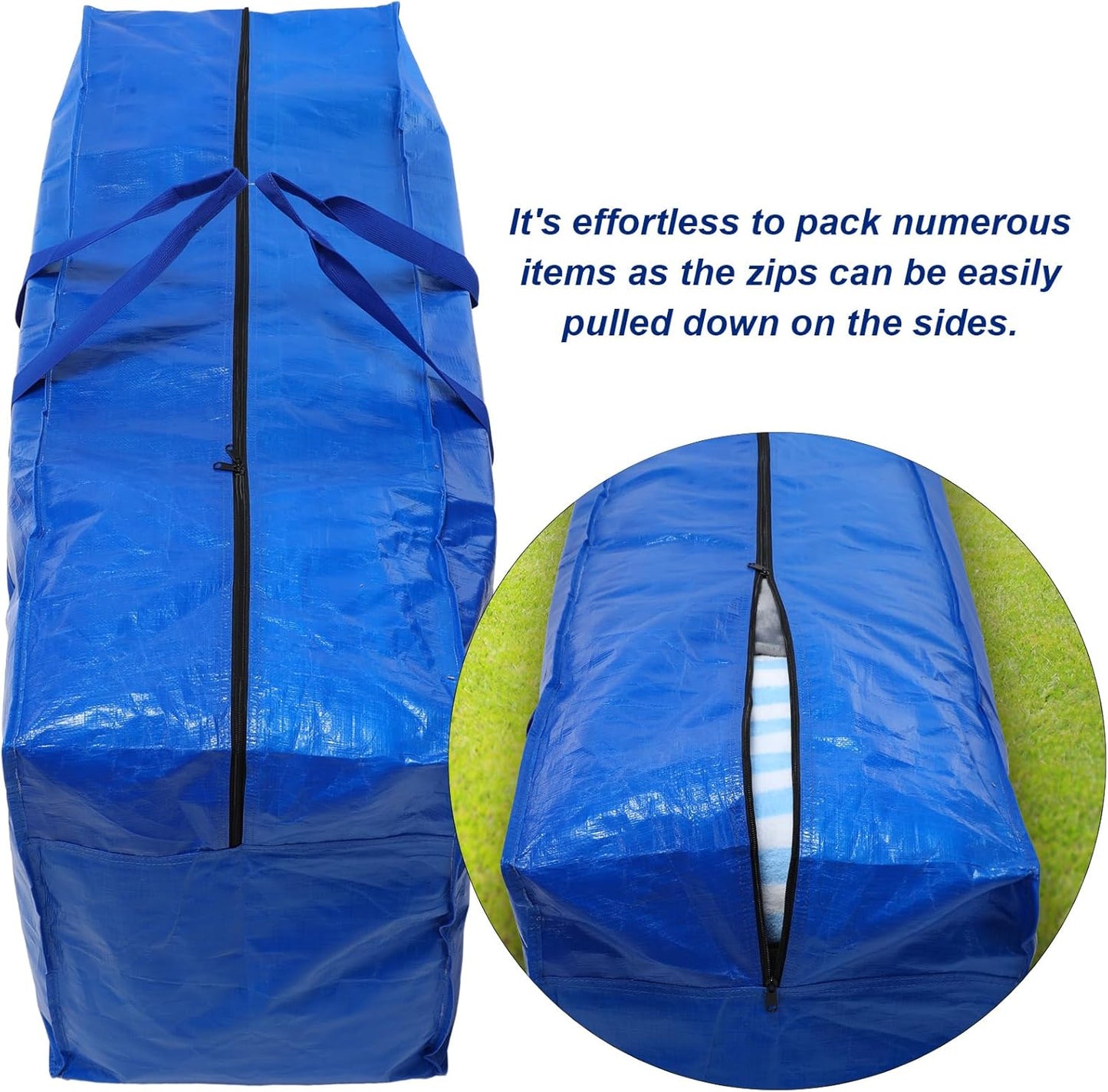 4 Pcs 66 Gallon Large Moving Bags with Zipper and Handles Foldable Storage Duffle Bags Heavy Duty Extra Large Totes for College Dorm Travel Clothes Blankets Bedding Moving (Blue)